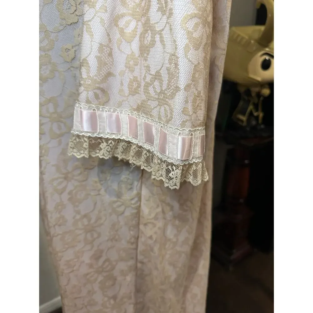 Odette Barsa Pink Lace Sheer Peignoir Maxi Robe Coquette Regency